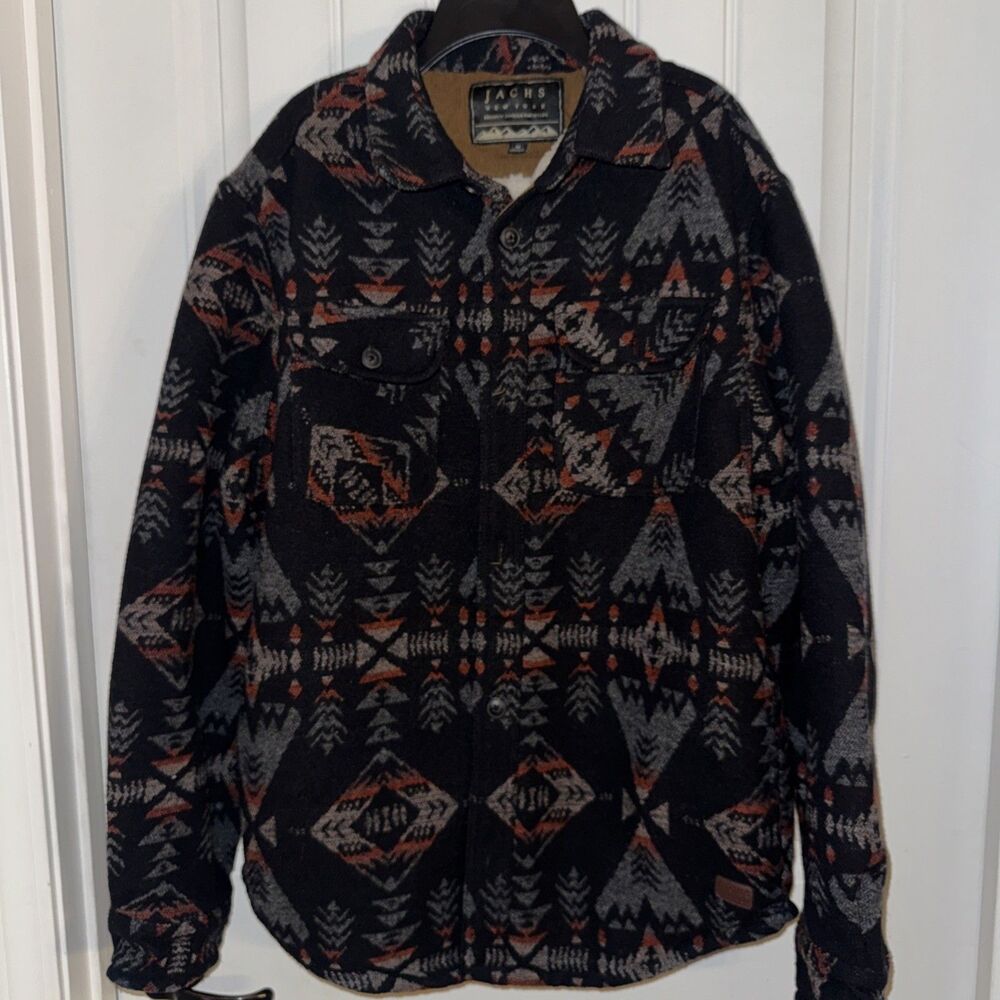 JACHS Men's Medium Wool Blend Geometric Lined Button-Front Jacket Pockets Collar